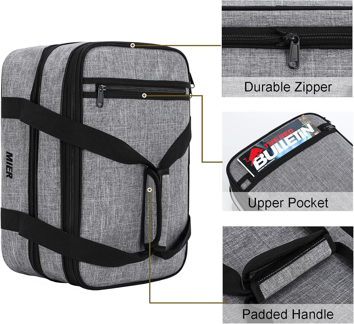 MIER Insulated Double Casserole Carrier Thermal Lunch Tote for Potluck Parties, Picnic, Beach, Fits 9 x 13 Inches Casserole Dish, Expandable by Mid Zipper, Gray