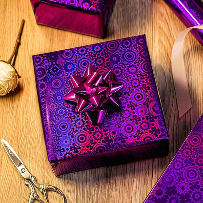Burymento Purple Wrapping Paper Roll, Metallic Holographic Bohemia Gift Wrap for Birthday, Valentines, Mothers day, Graduation, Wedding, Fathers day, Baby Shower, Christmas (17 IN x 32.8 FT)