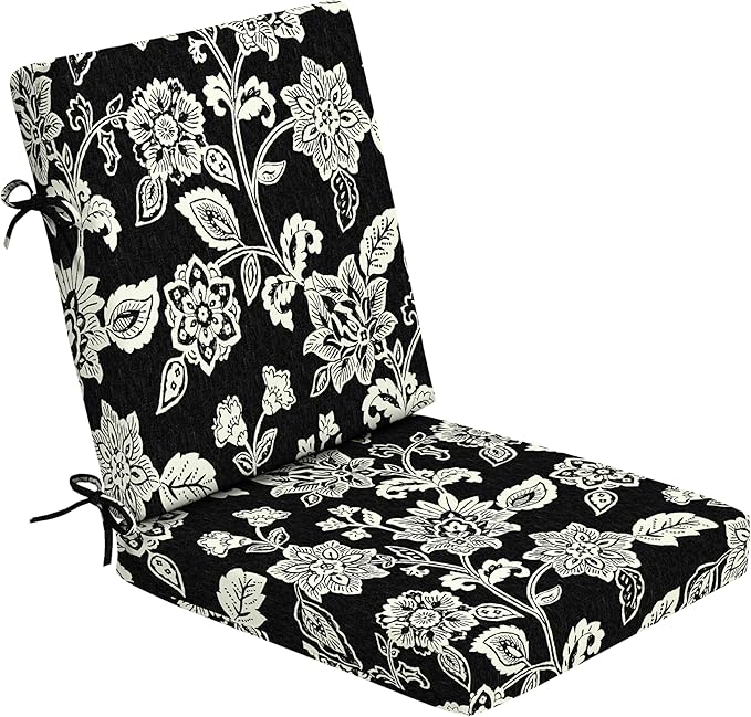 Arden Foam Outdoor Dining Chair Cushion, 20 x 20, Made with ProFoam, Rain-Proof, Fade Resistant, Ashland Black Jacobean