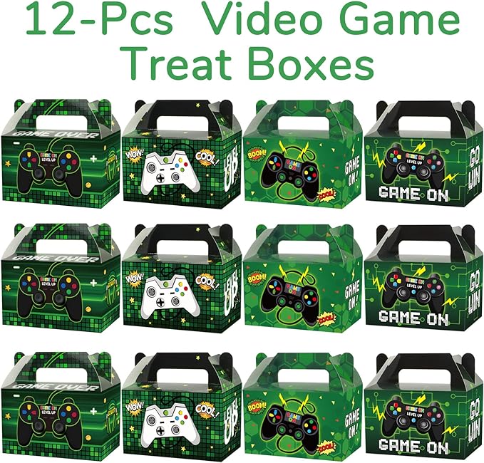 12 Pack Video Game Party Boxes Game On Party Favor Candy Treat Boxes Bags Gaming Birthday Goodies Valentine's Day Gift Boxes for Kids Birthday Baby Shower Party Decorations Supplies 6 x 3 x 3.5 Inches