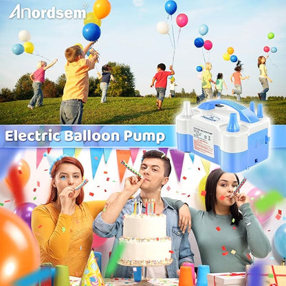 Anordsem Electric Balloon Air Pump: Polypropylene Plastic Case with Dual Nozzle - Quick Inflating for All Balloons at Home - Blower Machine Knotter/Ribbon for Parents Party DIY Decoration
