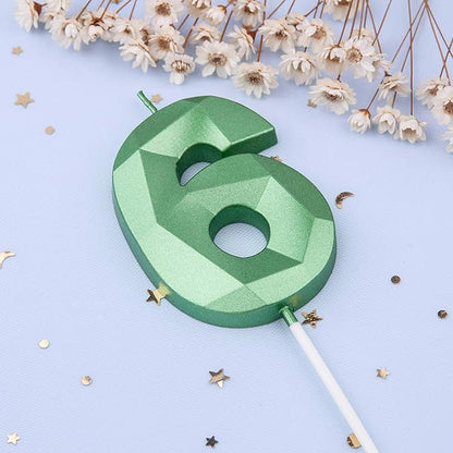 PHD CAKE 2.76 Inch Crystal Green 6 Number Cake Candle, Numeral Birthday Candles, Green Number Candles, Party Celebration