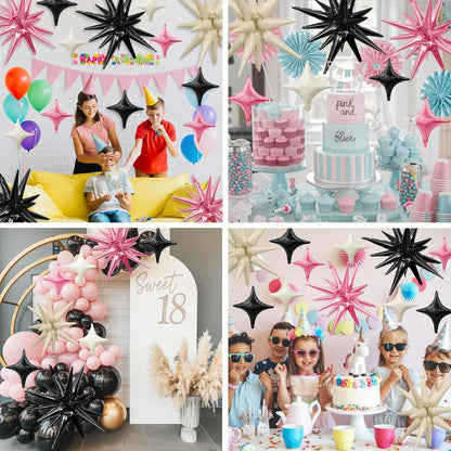 Pink Black White Star Balloon,6Pcs 22Inch Explosion Star Balloons and 10Pcs 10Inch Four Angle Balloons Kit for Birthday Anniversary Baby Shower Wedding Party Decorations