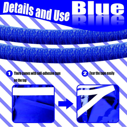 6 Pack 10 Feet Foil Fringe Garland Metallic Tinsel Streamers Banner Wall Hanging Curtain Backdrop Banner for Parade Floats, Thanksgiving, Christmas, Birthday, Halloween Party Decorations(Blue)