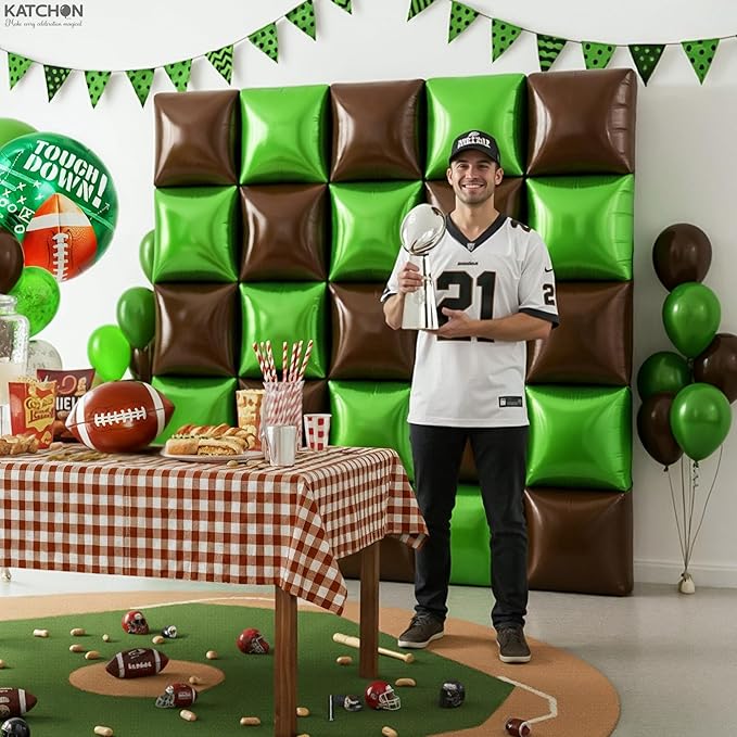 KatchOn, Green and Brown Square Foil Balloons – 19 Inch, Pack of 25 | Green and Brown Square Foil Balloons for Football Party Decoartions, Football Themed party decorations, Birthday Party Decorations