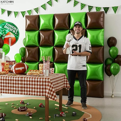 KatchOn, Green and Brown Square Foil Balloons – 19 Inch, Pack of 25 | Green and Brown Square Foil Balloons for Football Party Decoartions, Football Themed party decorations, Birthday Party Decorations