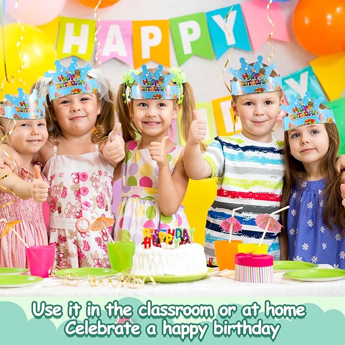 Deakin 50 Pcs Birthday Crowns for Kids Paper Party Hats Colorful Birthday Hat Paper Crowns Family School Party Supplies