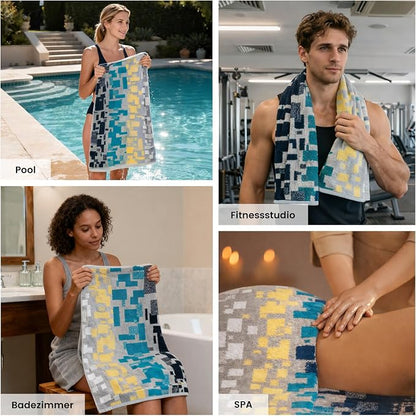 SEMAXE Bath Towel Set, 12 Piece Cotton Towel Set for Bathroom, More Towels for Family Use, Quick Dry with Hanging Loops, Easy Care, Geometric Pattern