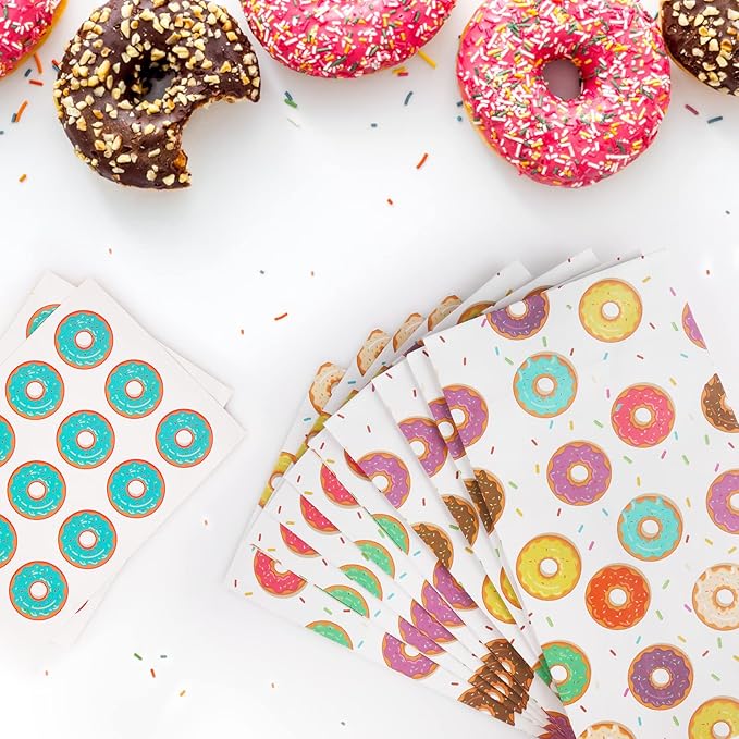 Fowecelt 24 Pack Donut Party Favor Bags Sweet Doughnut Goodie Candy Treat Bag for kids Birthday Party Baby Shower Decoration Supplies