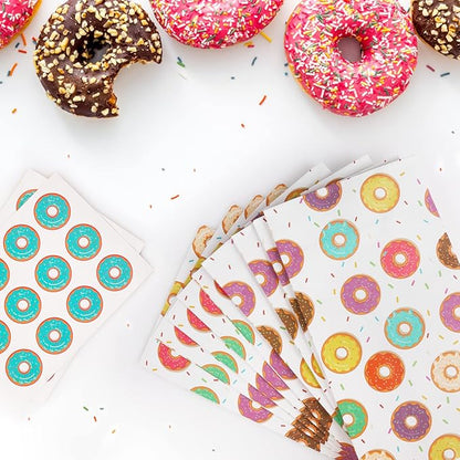Fowecelt 24 Pack Donut Party Favor Bags Sweet Doughnut Goodie Candy Treat Bag for kids Birthday Party Baby Shower Decoration Supplies