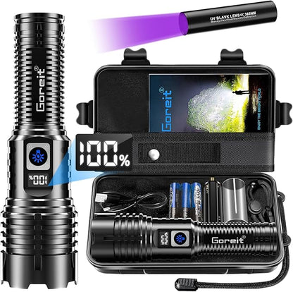Goreit Flashlights LED High Lumens Rechargeable, 20,000 Lumens XHM77.2 Super Bright Flash Light USB, Handheld Flashlight High Powered, Powerful Flashlight Waterproof for Emergency Camping Gift