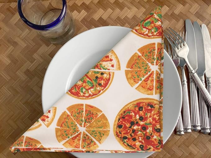 Urban Villa Dinner Napkins Pizza Print Cloth Napkins (Set of 12) Oversized 20x20 Inches 100% Cotton Premium Quality Soft Durable with Mitered Corners Reusable Washable Everyday Use Napkins