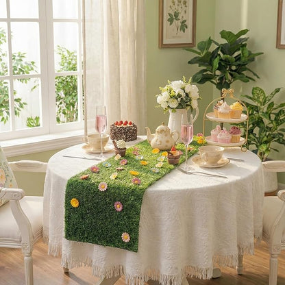 Breling 12 x 47 in Artificial Grass Table Runner Spring Easter Flower Party Decorations Grass Turf Faux Table Runner Decorations for Golf Themed Party, Wedding, Baby Shower, Indoor Outdoor Decor