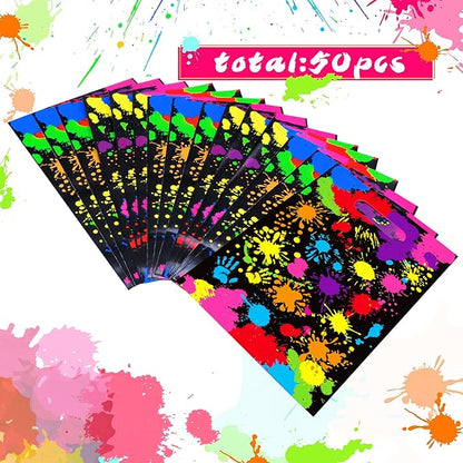 Neon Party Favors Gift Bags 50 Pcs Art Paint Splatter Colorful Goodie Bags Plastic Candy Treat Bags with Handles for Birthday Shower Neon Retro 80's 90's Theme Party Supplies Decorations