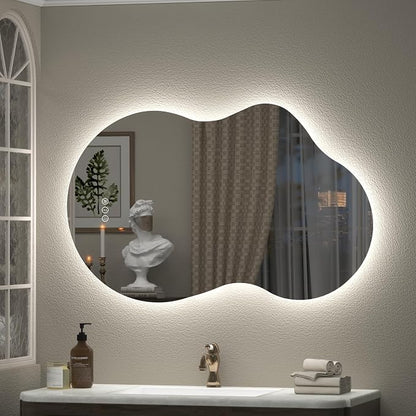 24x36 Inch Asymmetrical LED Bathroom Mirror, Irregular Cloud LED Lighted Vanity Mirror with Lights for Wall, Anti-Fog, Dimmable, 3 Colors, Memory (Horizontal/Vertical)