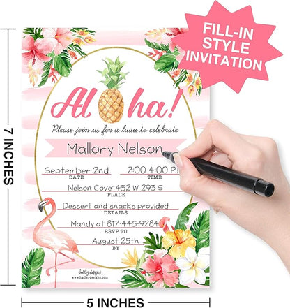 Hadley Designs 25 Pool Party Invitations for Girls, Tropical Hawaiian-Themed Birthday Invitations for Kids & Adults, Perfect for Birthday, Beach, and Summer Parties