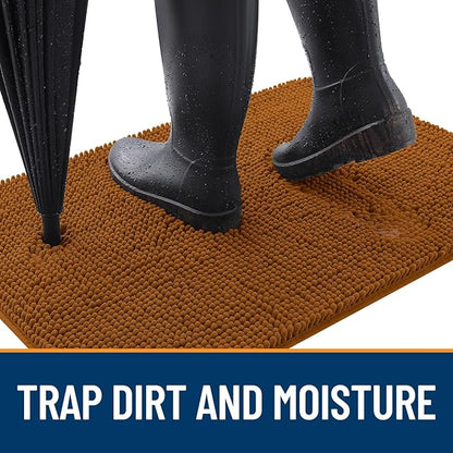 OLANLY Dog Door Mat for Muddy Paws 44x24, Absorbs Moisture and Dirt, Absorbent Non-Slip Washable Doormat, Quick Dry Chenille Mud Mat for Dogs, Entry Indoor Entryway Carpet for Inside Floor, Ochre