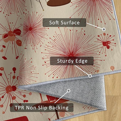 50s Retro Rug Square 8x8 60s 70s Mid Century Modern Pattern Area Rugs for Living Room, Bedroom, 50s Retro Home Decor Accessories Indoor Carpet, Non Slip & Machine Washable