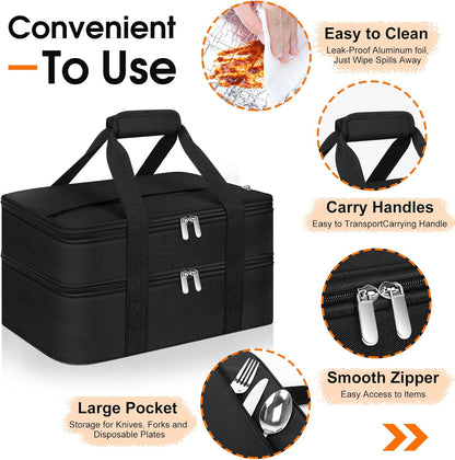 Double Insulated Casserole Carrier, Portable Casserole Carrier for Hot or Cold Food Lunch Tote Warmer or Cooler Bag, Lasagna Lunch Bag for Potluck Parties- Fits 9" x 13" Baking Dish-Black