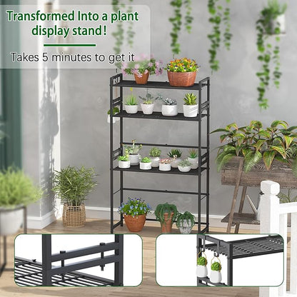 Garden 4 you 3 Tier Metal Plant Stand Outdoor Indoor Waterproof, Stackable Heavy Duty Tall Plant Shelf Flower Pot Holder for Garden, Display Rack, Black