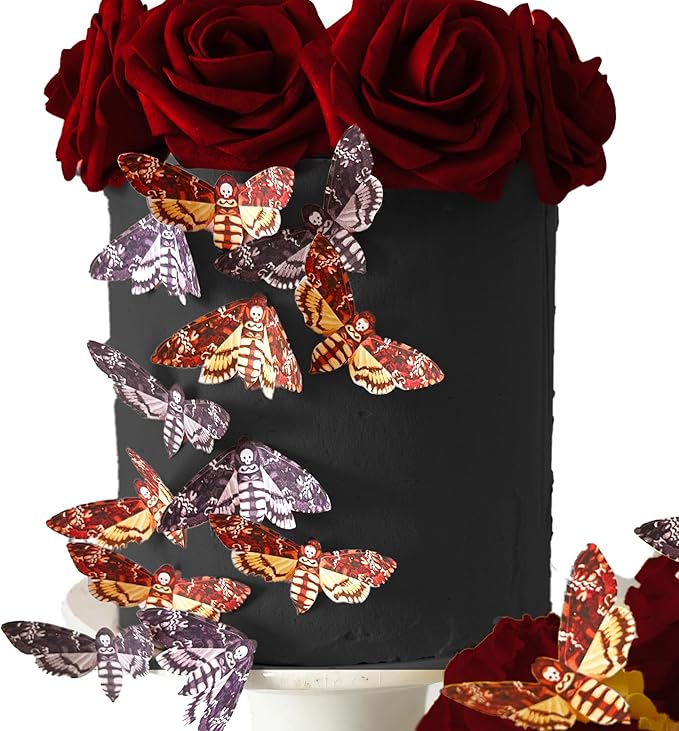 Edible Small Death Head Moth Assorted Set of 24 - Wafer Cake & Cupcake Toppers - edible moths for cake decorating - Halloween cupcake toppers