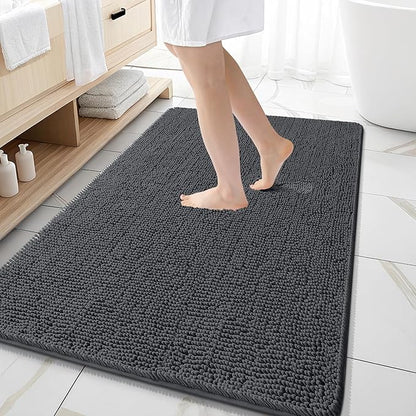 OLANLY Bathroom Rugs 59x35, Extra Soft Absorbent Chenille Bath Rugs, Rubber Backing Quick Dry, Machine Washable Bath Mats for Bathroom Floor, Tub and Shower, Home Decor Accessories, Dark Grey