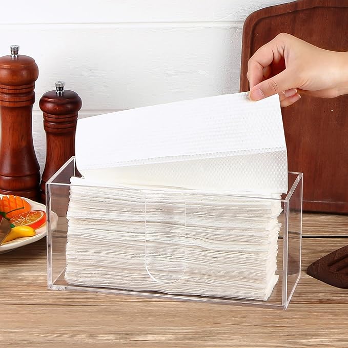 4Pack Acrylic Countertop Paper Towel Dispenser, Folded Paper Towel Dispenser Clear Trifold Napkin Holder, Suitable for Z-fold, C-fold or MultiFold Trifold Paper Towels for Bathroom Toilet and Kitchen