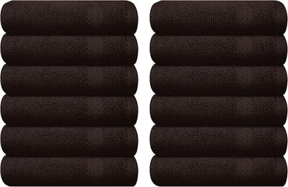 GLAMBURG Ultra Soft 12-piece Washcloths Set 13x13-100% Ringspun Cotton - Durable & Highly Absorbent Face Towels - Ideal for use in Bathroom, Kitchen, Gym, Spa & General Cleaning - Chocolate Brown