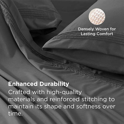 Bedsure Twin XL Sheets Dorm Bedding, GentleSoft Breathable Extra Long Twin Sheets & Pillowcases, Moisture Wicking Cooling, Deep Pocket Fits Mattress Up to 21 Inches Thick, Dark Grey