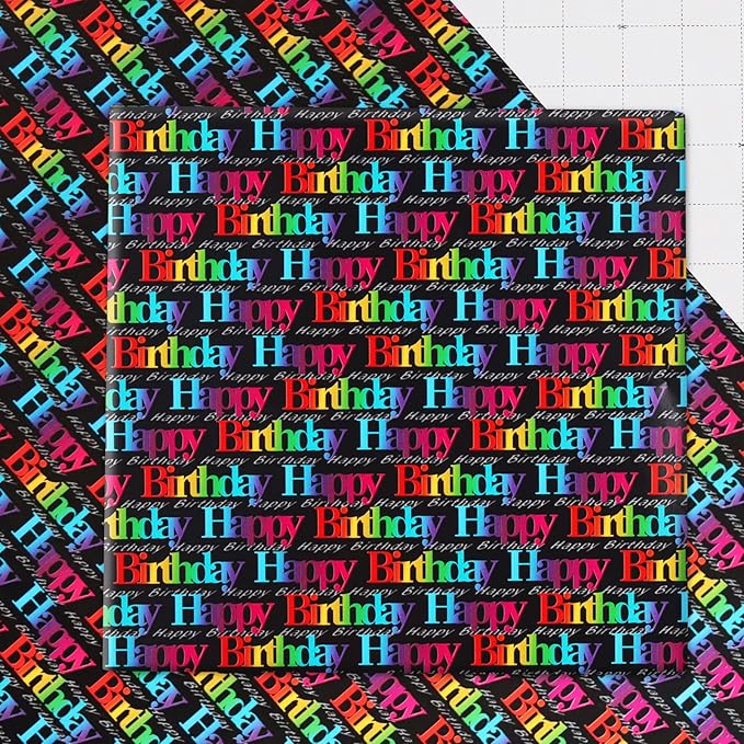 NEPOG Birthday Wrapping Paper for Girls Boys Kids Women Men, Gradient Color Happy Birthday Wrapping Paper with Cut Lines on Reverse, 6 Sheets Folded Flat 20x28 inches for Birthday Occasion