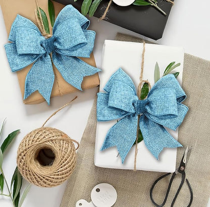 Blue Burlap Ribbon 1 inch x 10 Yard Natural Linen Woven Wired Ribbons DIY Handmade Edging Production Wreath Holiday Decoration Gift Ribbon for Gift Wrapping Light Blue Ribbons