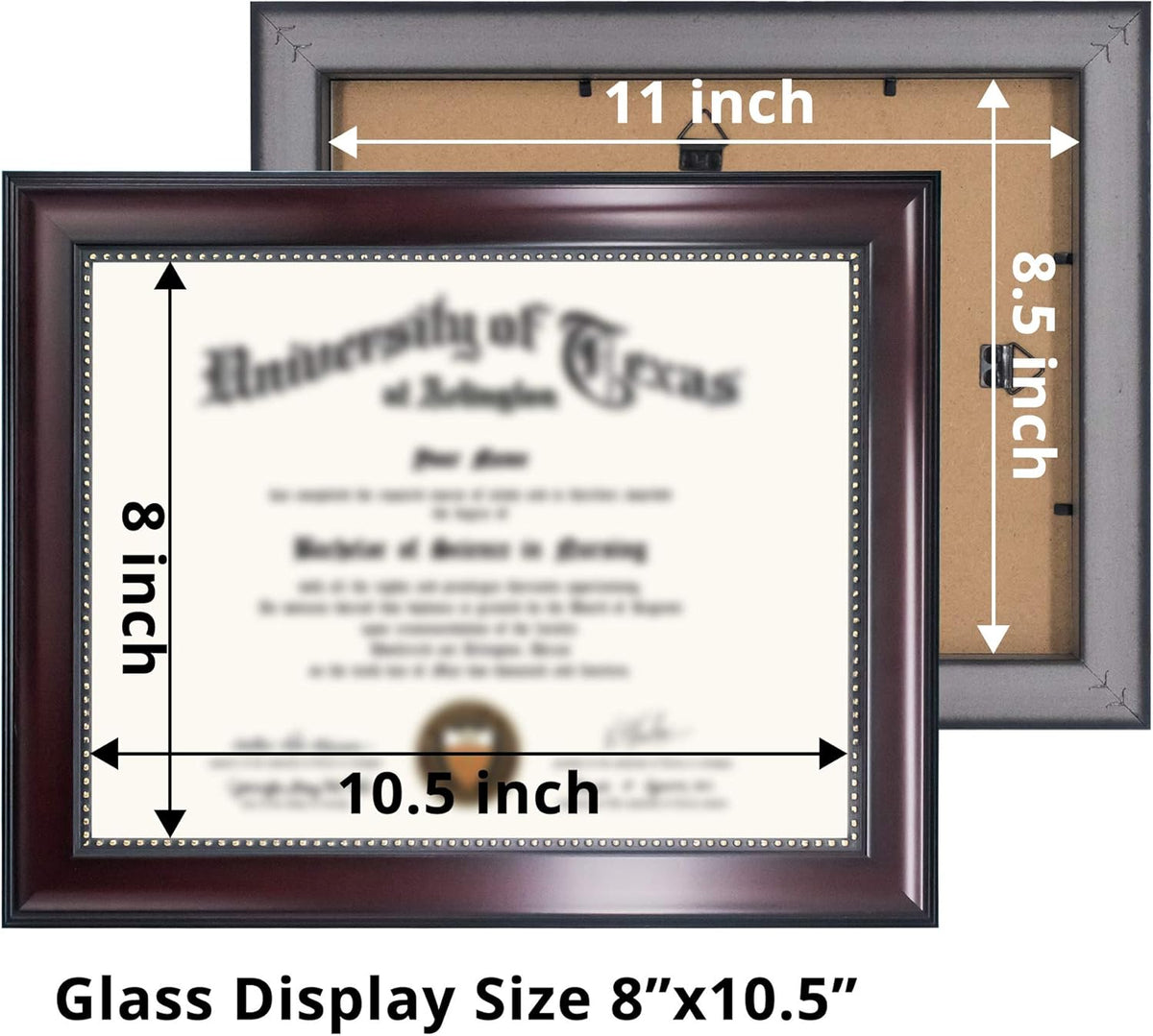 GraduationMall 8.5x11 Certificate Diploma Frame, UV Protection Acrylic, Mahogany with Gold Beads, Set of 2