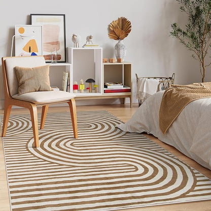 Lahome Abstract Area Rugs 5x7,Soft Living Room Rug Nursery Bedroom Rugs,Rainbow Colorful Playroom Rug Ultra-Thin Stain Resistance Throw Large Carpet for Kids Classroom Dorm Alba (5'X7',Khaki/Orange)