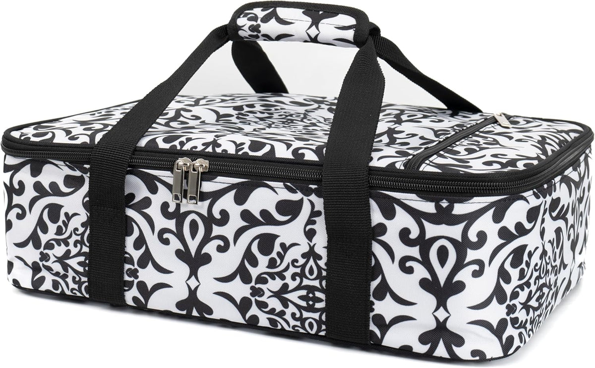 Insulated Casserole Carrier Fit 9"x13" Lasagna Baking Dish for Hot or Cold Food Transport,Thermal Lunch Warmer Tote Bag Upgrade add Fixing Strap for Gathering,Camping,Travel,Cookouts,Parties-Black
