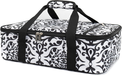 Insulated Casserole Carrier Fit 9"x13" Lasagna Baking Dish for Hot or Cold Food Transport,Thermal Lunch Warmer Tote Bag Upgrade add Fixing Strap for Gathering,Camping,Travel,Cookouts,Parties-Black