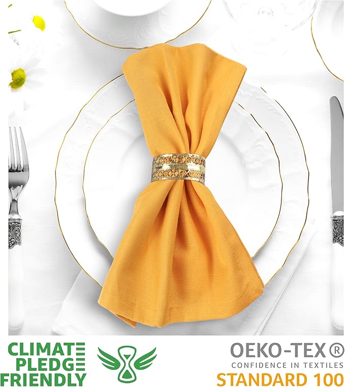 Urban Villa Cloth Napkins Set of 12 (20x20 Inches) 100% Cotton Napkins Cloth Washable Soft Durable Reusable Absorbent Table Dinner Napkins Cloth for Hotel Lunch Restaurant Weddings Parties - Mustard
