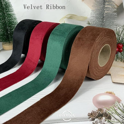 Velvet Ribbon Set 1.5" x 10 Yards, 1 Rolls, Dseason Handmade Christmas Red Velvet Ribbon Set for Gift Wrapping & Bow Making, Christmas Tree, Wreath Decoration, DIY Crafts Decoration