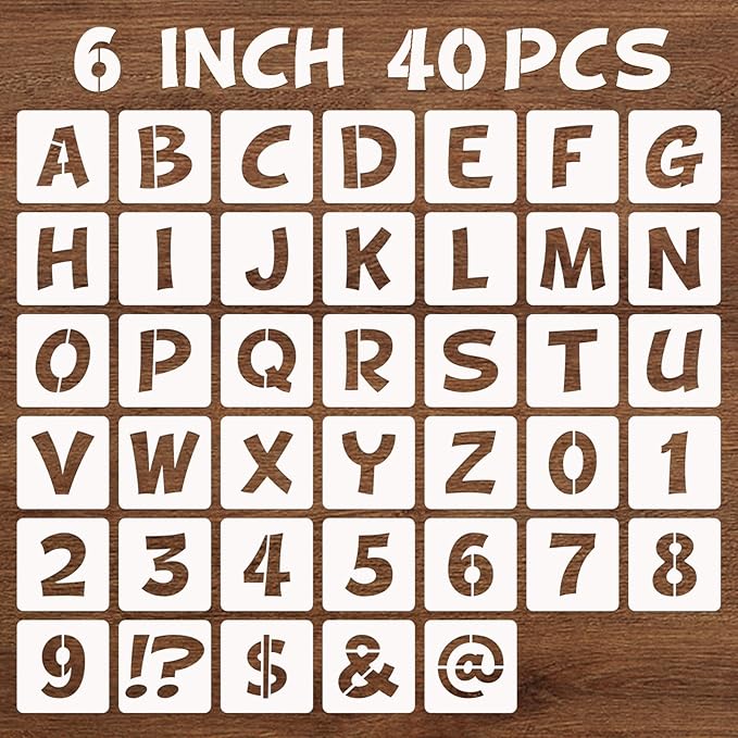 BAMIDELE 6 Inch Letter and Number Stencils, 40 Pcs Reusable Plastic Alphabet Spray Paint Stencils for Painting on Wood, Wall, Fabric, Rock, Chalkboard, Door Porch, Signage, DIY Craft Decoration