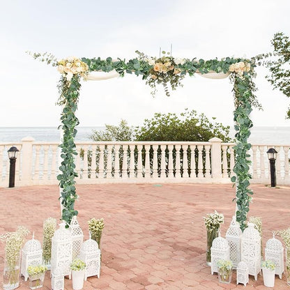 6.2ft Artificial Eucalyptus Garland with Butterfly Leaves and White Flowers – Full Faux Greenery Vine for Wedding Arch, Fireplace Mantel, Table Centerpiece, Party and Home Decor