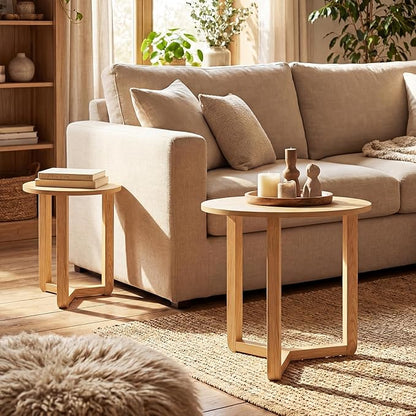 Giantex Round Nesting Coffee Table Set of 2, Wood Nesting End Tables