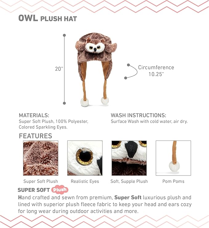 Puzzled DolliBu Plush Hat - Super Soft Warm Hat With Ear Flaps, Cozy Fleece Winter Hat For Kids & Teens - One Size