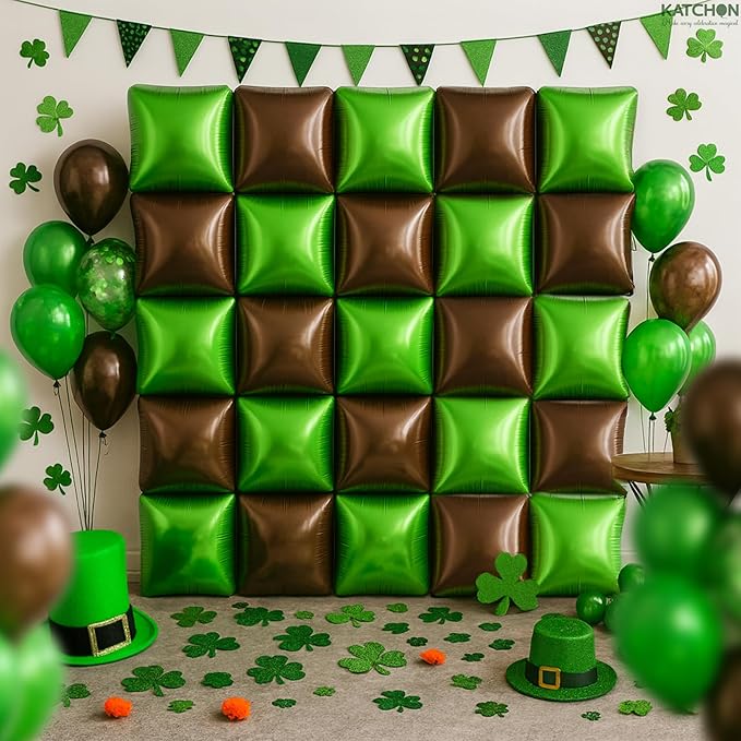 KatchOn, Green and Brown Square Foil Balloons – 19 Inch, Pack of 25 | Green and Brown Square Foil Balloons for Football Party Decoartions, Football Themed party decorations, Birthday Party Decorations