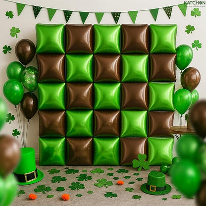KatchOn, Green and Brown Square Foil Balloons – 19 Inch, Pack of 25 | Green and Brown Square Foil Balloons for Football Party Decoartions, Football Themed party decorations, Birthday Party Decorations