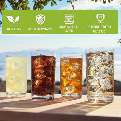 Lily's Home Unbreakable Highball Tumblers, Made of Shatterproof Tritan Plastic and Ideal for Indoor and Outdoor Use, Reusable (14oz each, Set of 4)