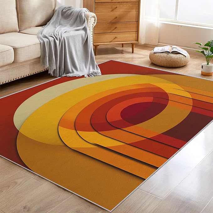 Mid Century Modern Rugs for Entryway, 2x3 ft, Abstract Circle Area Rugs for Bedroom Kitchen Entrance, Soft Non Slip Washable Retro 70s Geometric Indoor Door Mat Home Decorations Dt-Ghf-69
