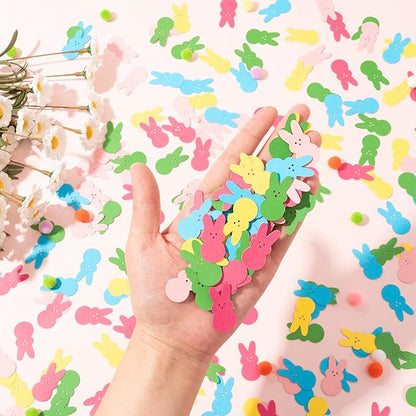 BeYumi Colorful Bunny Table Confetti - 300Pcs Colorful Bunny Peeps Table Confetti Decorations Christian Religious Cute Rabbit Scatter Paper Decor for Birthday Baby Shower Candy Bag Gift Party Supplies