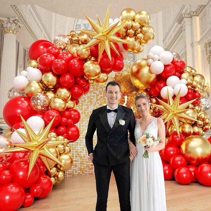 132pcs Red and Gold Balloon Arch Kit, Red and Gold Balloons with 22inch Foil Balloons Gold Confetti White Latex Balloons for Wedding Valentine's Day Engagement Anniversary Birthday Party Decorations