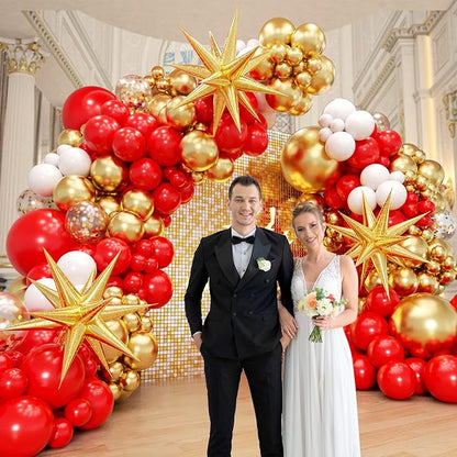132pcs Red and Gold Balloon Arch Kit, Red and Gold Balloons with 22inch Foil Balloons Gold Confetti White Latex Balloons for Wedding Valentine's Day Engagement Anniversary Birthday Party Decorations
