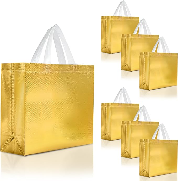 Nush Nush Set of 30 Gold Gift Bags in Bulk - Reusable Shiny Gold Gift Bags With Handles - Perfect For Small Business Use, Christmas, Birthdays, Events, Party Favors, Weddings, Holiday- 13Wx5Dx11H Size
