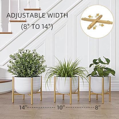 Adjustable Metal Plant Stand Indoor, Fits 8-14 Inch Pots, Mid Century Modern Gold Planter Holder,2 Heights, Heavy Duty 160 lb, Indoor Outdoor Corner Floor Pot Stand, Golden